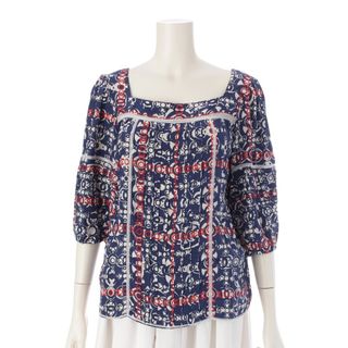 シャネル(CHANEL)のシャネル 07A シルク ココマーク プリント ブラウス トップス P31982 ブルー レッド 38【中古】(シャツ/ブラウス(長袖/七分))