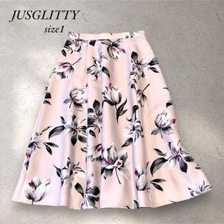 ジャスグリッティー(JUSGLITTY)の【美品】ジャスグリッティ シック フラワー Aライン フレアスカート(ひざ丈スカート)