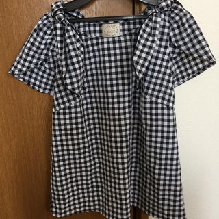 トッコ(tocco)のトッコクローゼット tocco ギンガムリボンブラウス半袖 美品(シャツ/ブラウス(半袖/袖なし))