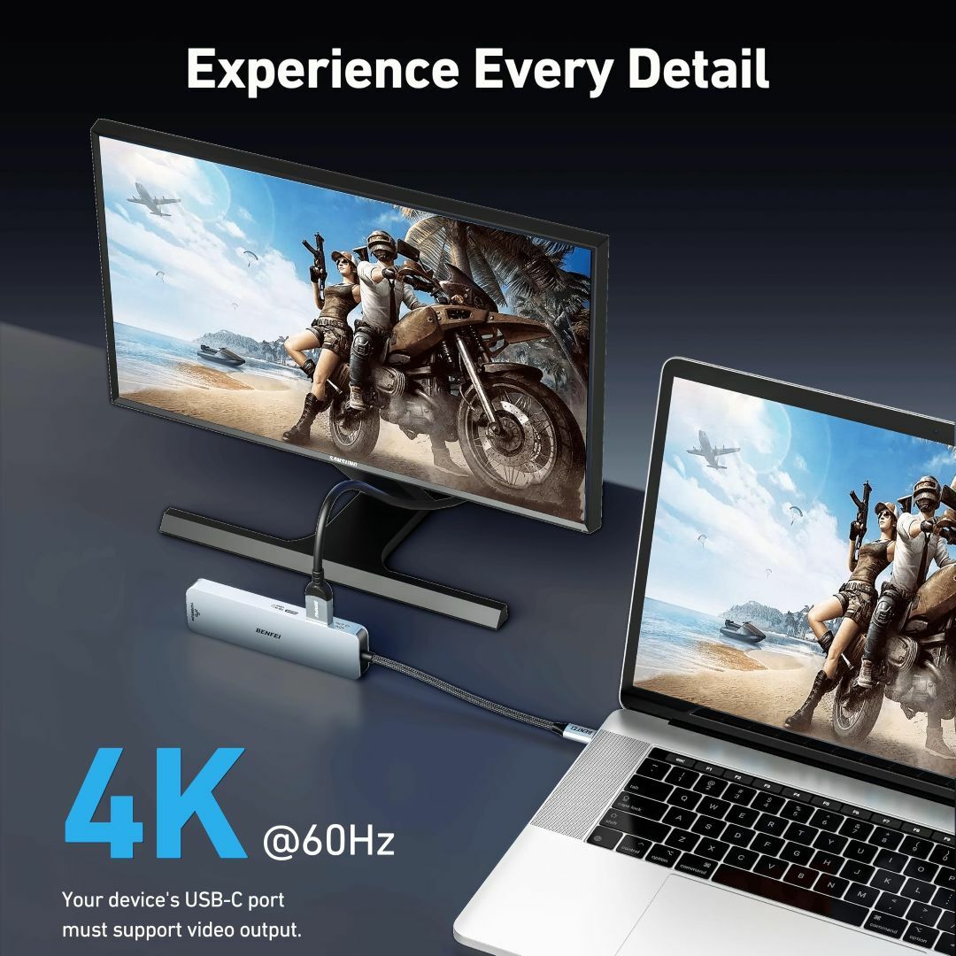 【数量限定】BENFEI USB C ハブ 6-in-1 HDMI (4K@60 スマホ/家電/カメラのPC/タブレット(PC周辺機器)の商品写真