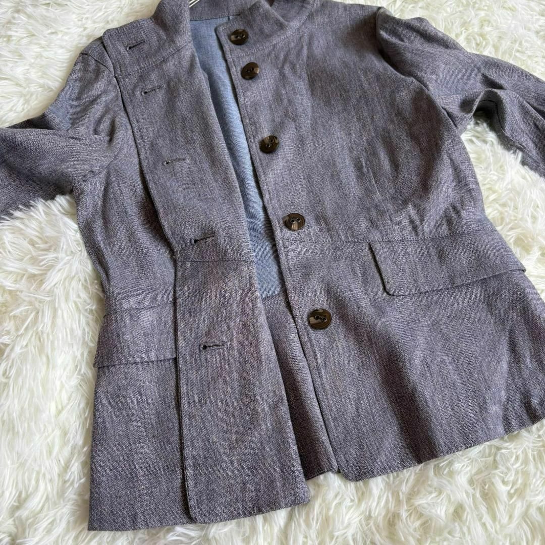 GIANNI LO GIUDICE(ジャンニロジュディチェ)の【ジャンニロジュディチェ】リネン レーヨン混 ノーカラージャケット（36）グレー レディースのジャケット/アウター(ノーカラージャケット)の商品写真