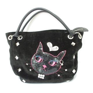 シンクビー(Think Bee!)の美品 Think Bee! シンクビー ランナウェイボーイズ ビジュー スタッズ 猫 キャットモチーフ ハンドバック ブラック レディース 古着 中古 USED(ハンドバッグ)