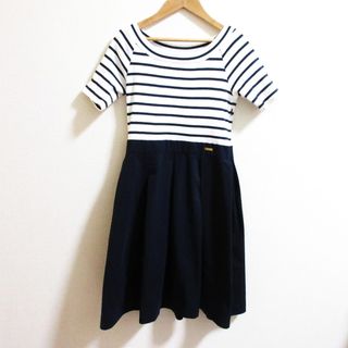 ブルーレーベルクレストブリッジ(BLUE LABEL CRESTBRIDGE)の美品 BLUE LABEL CRESTBRIDGE ブルーレーベルクレストブリッジ ボーダー ドッキングワンピース サイズ38 ネイビー レディース 古着 中古 USED(ひざ丈ワンピース)