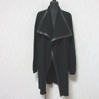 ラルフローレン(Ralph Lauren)の美品 RALPH LAUREN ラルフローレン ブラックレーベル レザーパイピング オープンフロント ニットコート ジャケット M ブラック レディース 古着 中古 USED(ガウンコート)