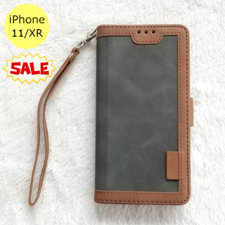 セール中♪ レトロ 手帳型 iPhone11/XRケース グレー(iPhoneケース)