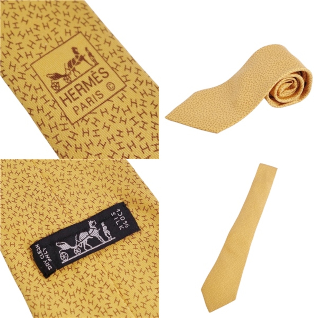 HERMES エルメス ネクタイ シルク100% H柄 ロゴ　イエロー HERMES エルメス ネクタイ シルク100% H柄 ロゴ イエロー