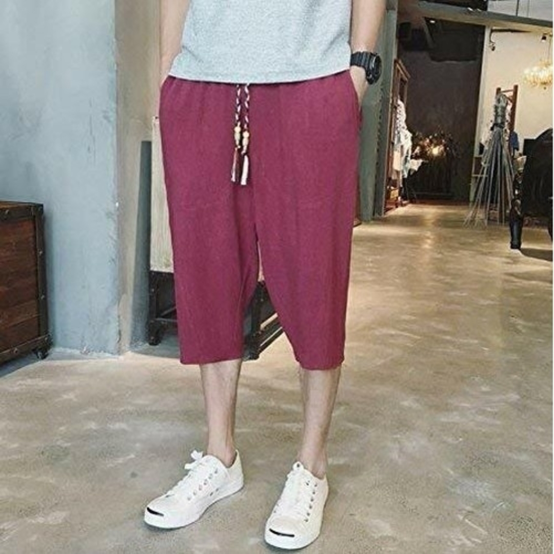 2XL サルエルパンツ 赤 ワインレッド メンズ ハーフパンツ  メンズのパンツ(サルエルパンツ)の商品写真