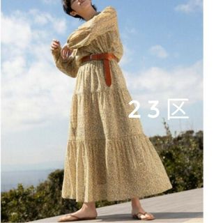 23区 - 美品 23区 Ratti フラワープリントギャザースカート ライトイエロー 40