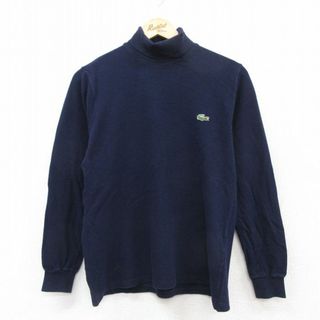 ラコステ(LACOSTE)のL★古着 ラコステ LACOSTE 長袖 ビンテージ Tシャツ メンズ 80年代 80s ワンポイントロゴ コットン タートルネック ハイネック フランス製 紺 ネイビー 【spe】 25jul12 中古(Tシャツ/カットソー(半袖/袖なし))