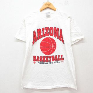 ヘインズ(Hanes)のM★古着 ヘインズ Hanes 半袖 ビンテージ Tシャツ メンズ 00年代 00s アリゾナ バスケットボール コットン クルーネック 白 ホワイト 25jul12 中古(Tシャツ/カットソー(半袖/袖なし))