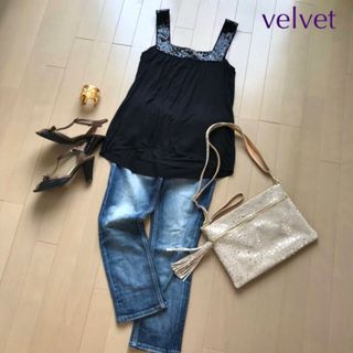 ベルベット(velvet)のvelvet 上質ドレスキャミソール❤︎US製❤︎インポート❤︎ スパンコール❤︎黒(チュニック)