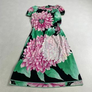 LEONARD - レオナール　半袖ワンピース 　花柄 コットン100 日本製 ブラック系 ピンク