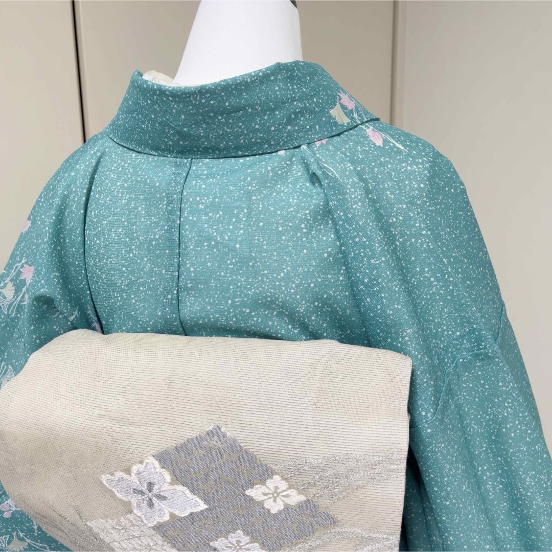 洗える夏着物 絽 お着物単品 ターコイズグリーン a37 レディースの水着/浴衣(着物)の商品写真