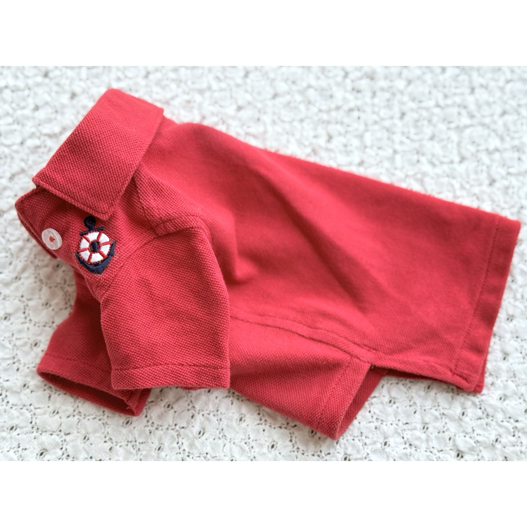 犬服/わんこ服 小型犬 ポロシャツ 赤/ハンドメイド ハンドメイドのペット(ペット服/アクセサリー)の商品写真