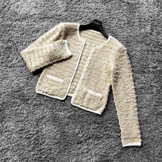 フォクシー(FOXEY)のFOXEY NY 38 ニットツイードジャケット(ノーカラージャケット)
