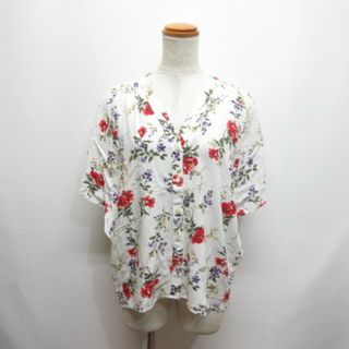 グローバルワーク(GLOBAL WORK)のグローバルワーク 花柄 Vネック 半袖 レーヨン ブラウス シャツ M 白 (シャツ/ブラウス(半袖/袖なし))