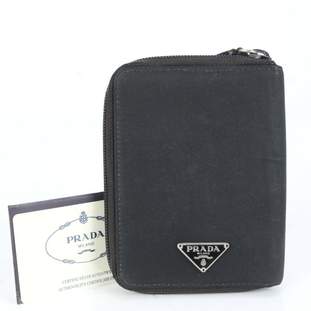 プラダ 二つ折り財布 三角ロゴ テスートナイロン ブラック 長財布 カード付き PRADA - プラダ ギャランティカード付 テスート ナイロン 三角