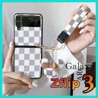 大人気　Galaxy ZFlip3ケース  レザー　白色  キーホルダー(Androidケース)