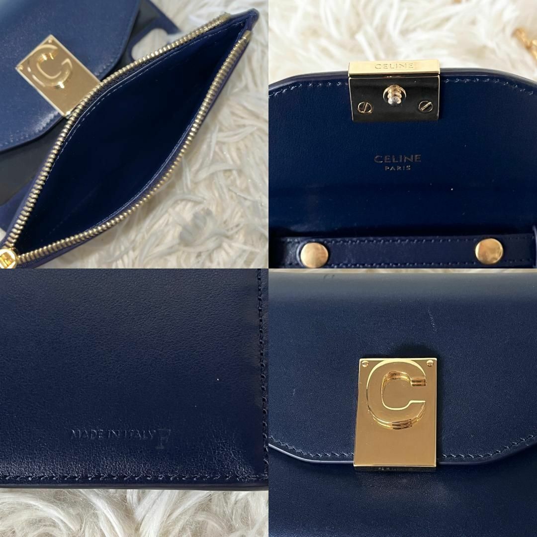 CELINE セリーヌ ダークブルー チェーン ショルダーバッグ CELINE - セリーヌ スマホ チェーンショルダーバッグ iPhone