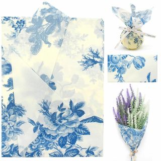 Benvo 包装紙 ラッピングペーパー 70*50cm お花紙 20枚 青い牡丹