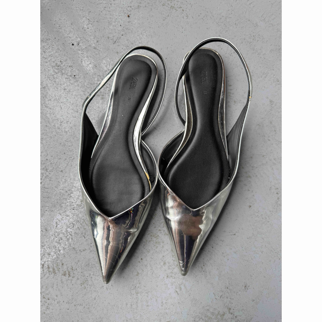 ZARA - ZARA シルバー ポインテッドトゥ ミュール 36の通販 by