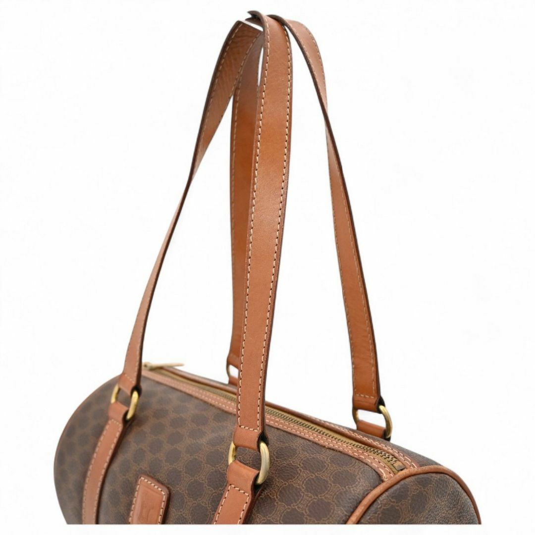 セリーヌ マカダム ボストンバッグ ブラウン Bランク ce4623bj CELINE - セリーヌ マカダム ボストンバッグ ブラウン×レザー B