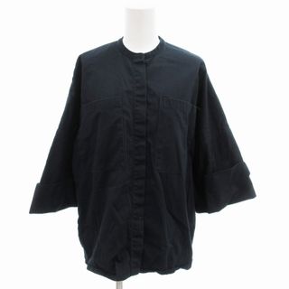 ユナイテッドアローズ(UNITED ARROWS)のユナイテッドアローズ シャツ ノーカラー 5分袖 比翼 36 紺 ネイビー(シャツ/ブラウス(半袖/袖なし))