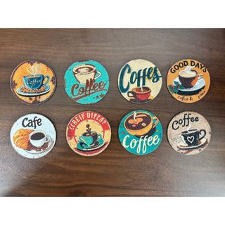 【レトロコーヒー柄】ダイヤモンドアート・ミニコースター8枚セット(グラス/カップ)