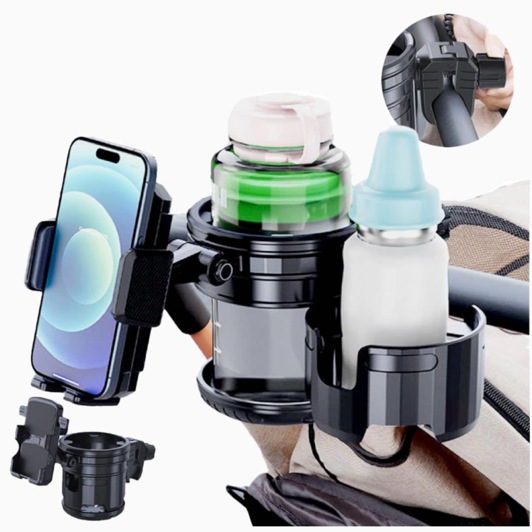 ベビーカードリンクホルダー 飲み物ホルダー スマホホルダー 3in1 スマホ固定 キッズ/ベビー/マタニティの外出/移動用品(ベビーカー用アクセサリー)の商品写真