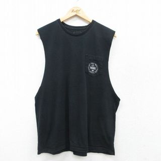XL★古着 バンズ VANS ノースリーブ Tシャツ メンズ ワンポイントロゴ 胸ポケット付き コットン クルーネック 黒 ブラック 25jul14 中古(タンクトップ)