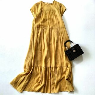 ボールジィ(Ballsey)の【美品】ボールジィ　ランダムドットジャガードティアードワンピース　黄色　裏地付き(ロングワンピース/マキシワンピース)