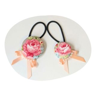 24＊ ブローチ付き くるみボタン 2点セット ヘアゴム ハンドメイド(ヘアアクセサリー)