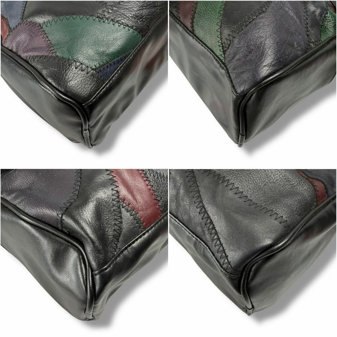 VINTAGE(ヴィンテージ)の【極美品】ヴィンテージ パッチワーク レザー ハンドバッグ 黒 マルチカラー レディースのバッグ(ハンドバッグ)の商品写真