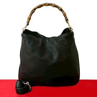 グッチ(GUCCI)の極 美品 GUCCI グッチ オールドグッチ ヴィンテージ バンブー レザー 本革 2way ハンドバッグ ショルダーバッグ ブラック 黒 819-9(ショルダーバッグ)
