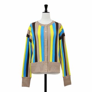 【新品】OfSTYLE オブスタイル カーディガン ブラウン系 ブルー イエロー サイズ:38(M) / ストライプ ロングスリーブ カーディガン / 長袖 クルーネック / トップス【レディース】(カーディガン)