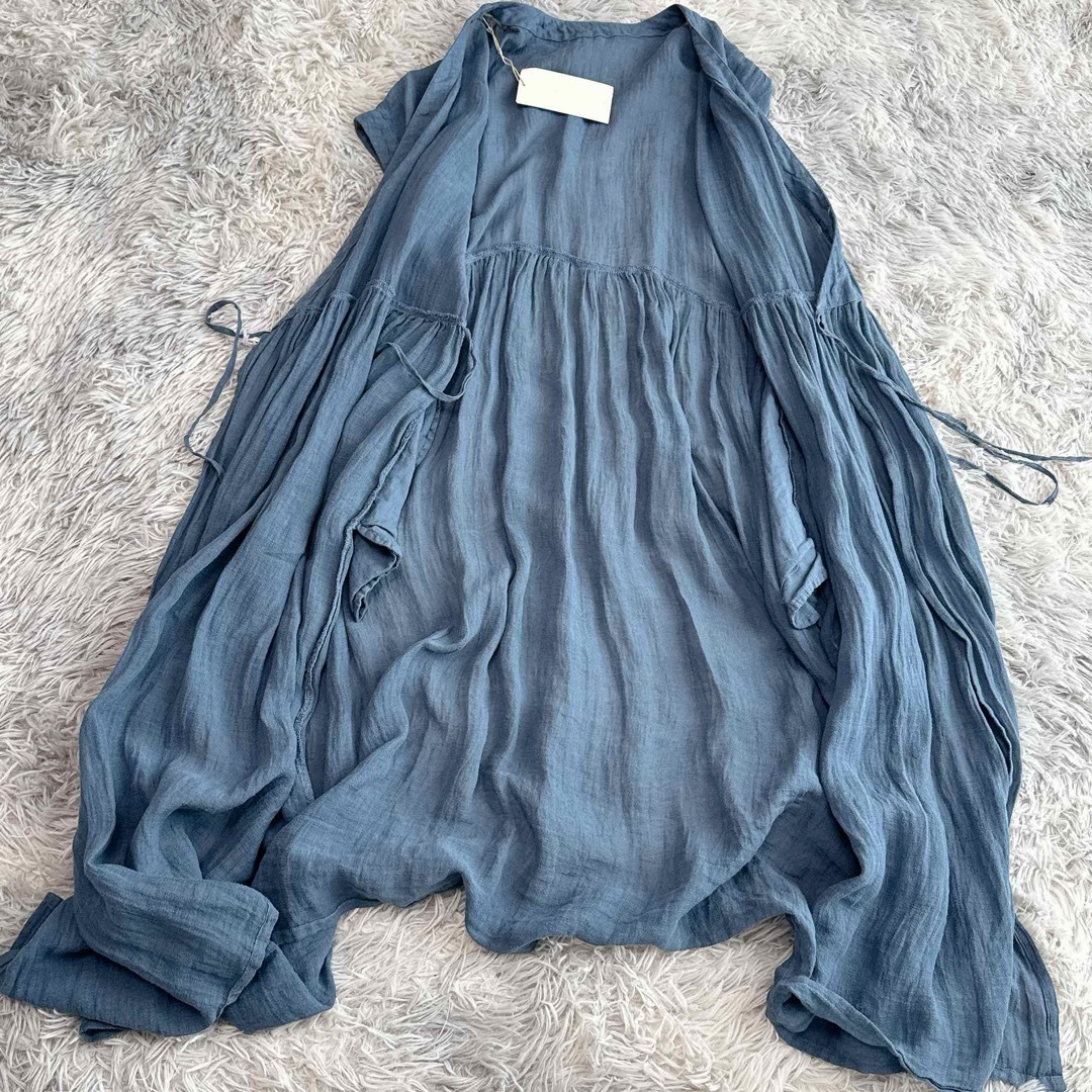 nest Robe ネストローブ 麻100% ロングワンピース　カーキ nest Robe ネストローブ *リネンシャーリングネックワンピース*F