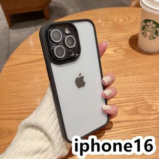 iphone16ケース レンズ保護付き 透明 耐衝撃ブラック(その他)