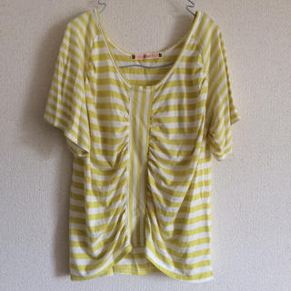 ピンクアドべ(PINK ADOBE)のシャツボーダー黄色(Tシャツ(半袖/袖なし))