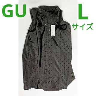 ジーユー(GU)の新品 ＧＵ リボンドットワンピース Ｌサイズ ノースリーブ(ミニワンピース)
