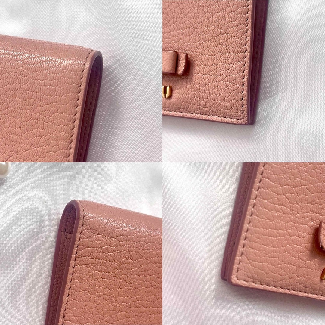 え*む様 美品✨ミュウミュウ 二つ折り財布 手帳型 マドラスラブ ピンク miu ミュウミュウ 二つ折 財布 マドラス レザー ハート MIU