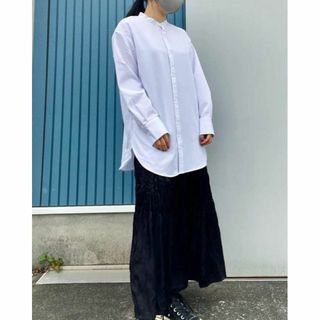 GU - GU バンドカラーロングシャツ ブラウス ホワイト Mサイズ シワつきにくい◎