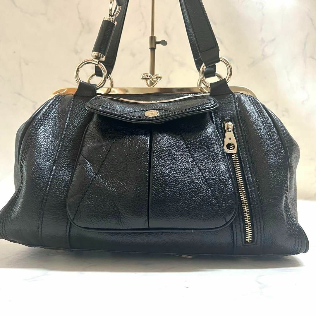 CELINE(セリーヌ)の美品✨ セリーヌ がま口 レザー ハンドバッグ トリオンフ ゴールド ブラック レディースのバッグ(ハンドバッグ)の商品写真