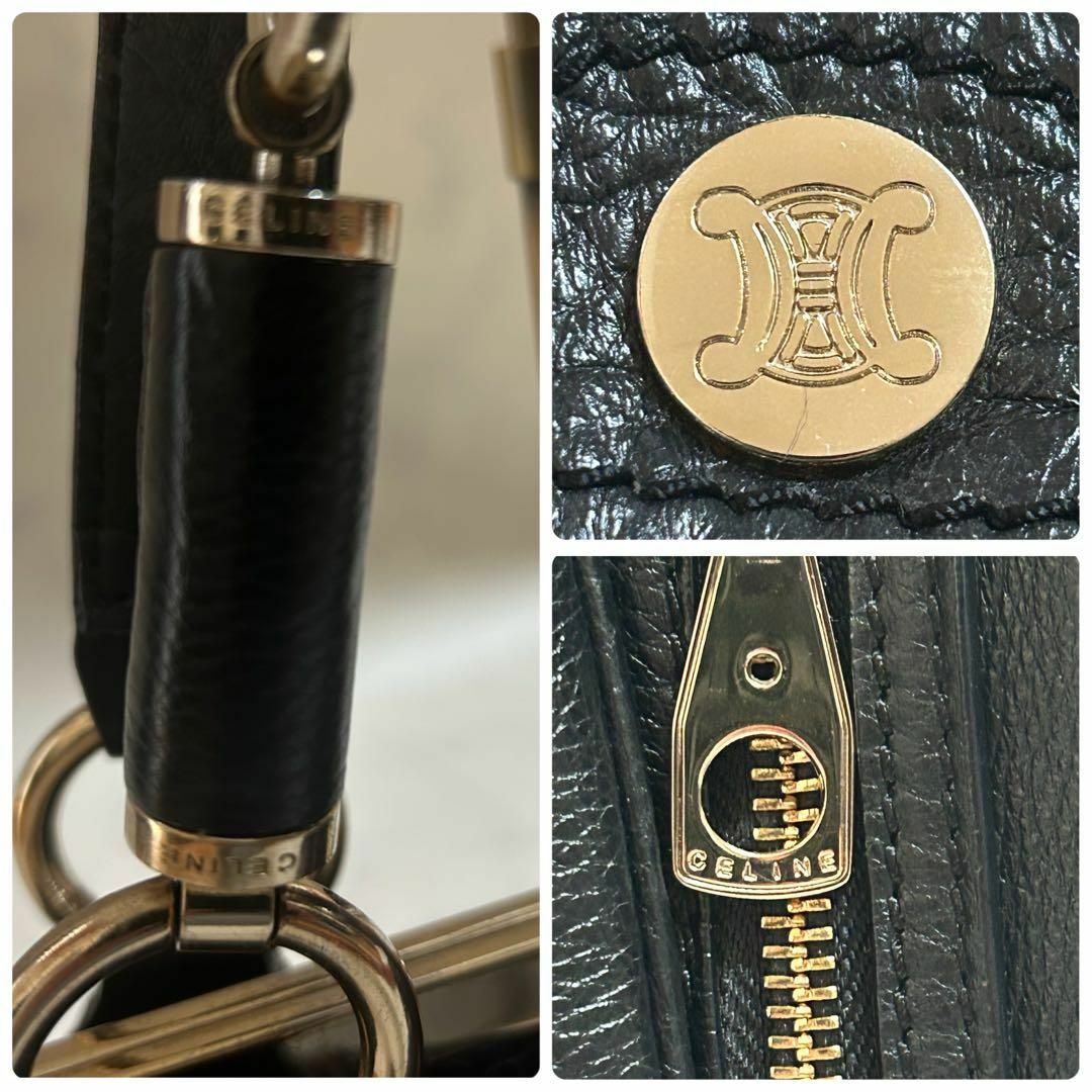 CELINE(セリーヌ)の美品✨ セリーヌ がま口 レザー ハンドバッグ トリオンフ ゴールド ブラック レディースのバッグ(ハンドバッグ)の商品写真