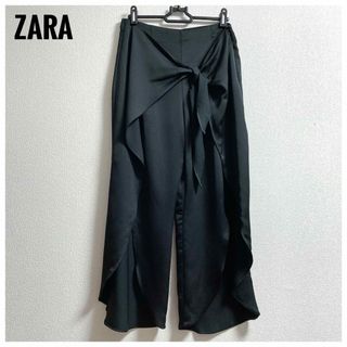 ザラ(ZARA)の新品未使用 ZARA ワイドパンツ ガウチョ カジュアル サテン 黒 夏秋(バギーパンツ)