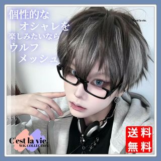 新品 フルウィッグ ショート ウルフ メッシュ ブラウン ホワイト 医療用 