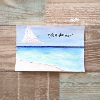 新作585【ポストカード】夏空(横)　筆文字メッセージ　手描きアート(置物)