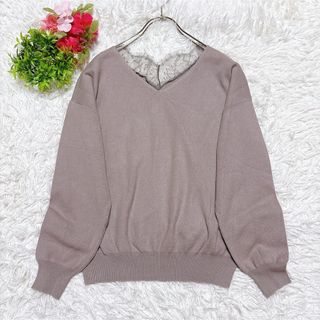 マイストラーダ(Mystrada)の【マイストラーダ】 長袖カットソー レース フェミニン (M) グレージュ 美品(カットソー(長袖/七分))