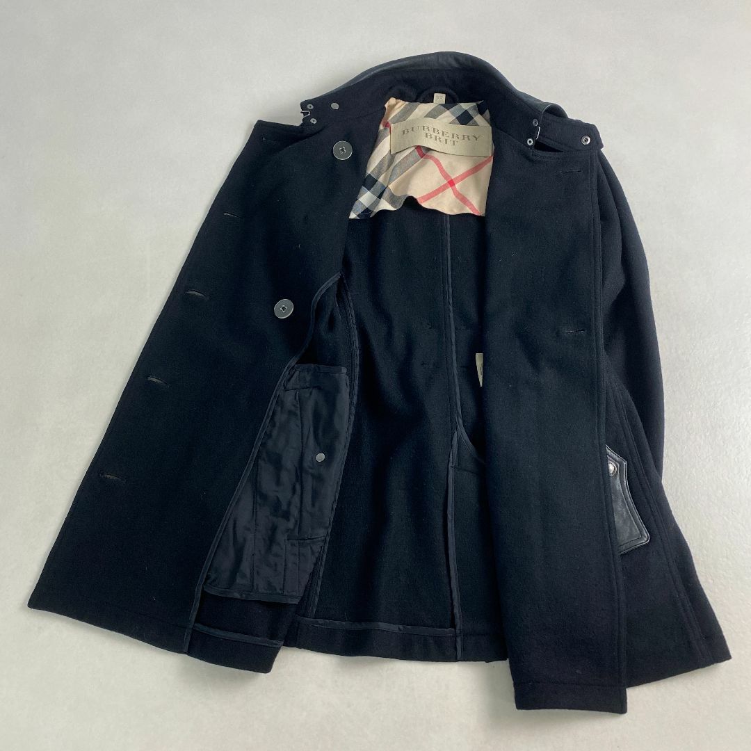 美品　バーバリーブリット　ロングコート　ウール　レザー　ノバチェック BURBERRY - 美品 バーバリーブリット ウールコート 希少 ノバ