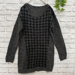 COMME CA ISM - 美品 コムサイズム ニット 千鳥格子柄 後無地 アクリル モヘヤ 毛 黒 M
