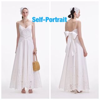 セルフポートレイト(SELF PORTRAIT)の❇️Selfportrait正規25新作セルフポートレート背中リボンレースドレス(ロングワンピース/マキシワンピース)